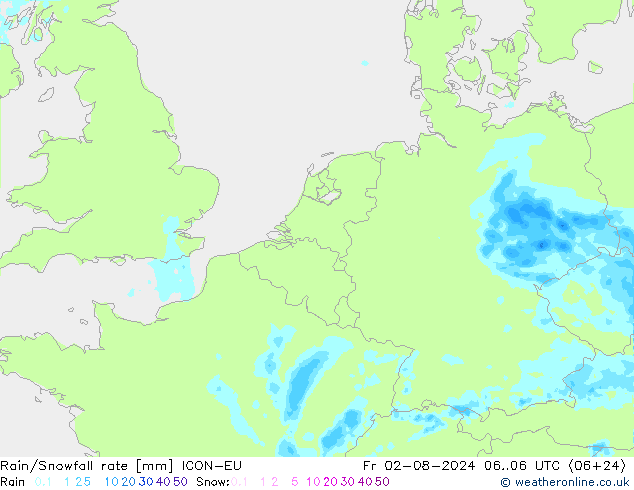 Regen/Sneeuwval ICON-EU vr 02.08.2024 06 UTC