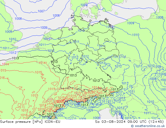 Luchtdruk (Grond) ICON-EU za 03.08.2024 09 UTC