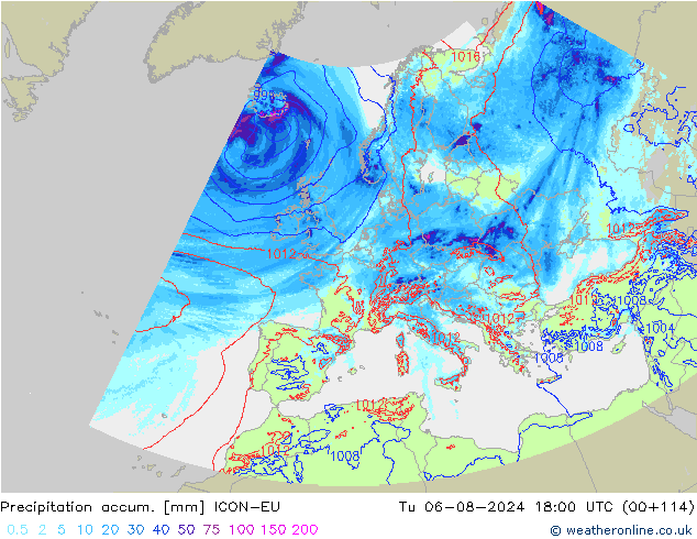 Totale neerslag ICON-EU di 06.08.2024 18 UTC