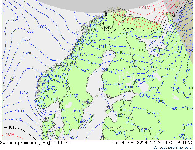 Luchtdruk (Grond) ICON-EU zo 04.08.2024 12 UTC