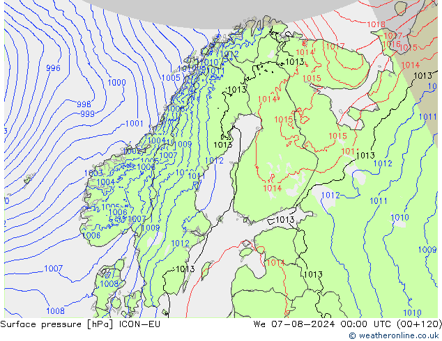 Luchtdruk (Grond) ICON-EU wo 07.08.2024 00 UTC
