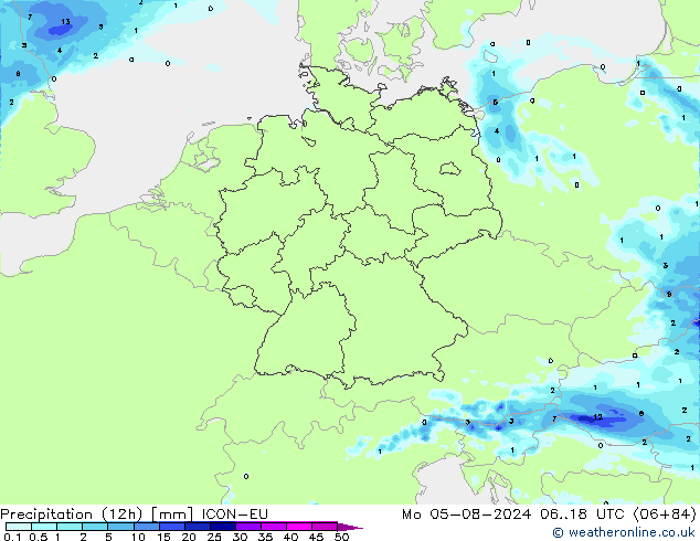 降水量 (12h) ICON-EU 星期一 05.08.2024 18 UTC