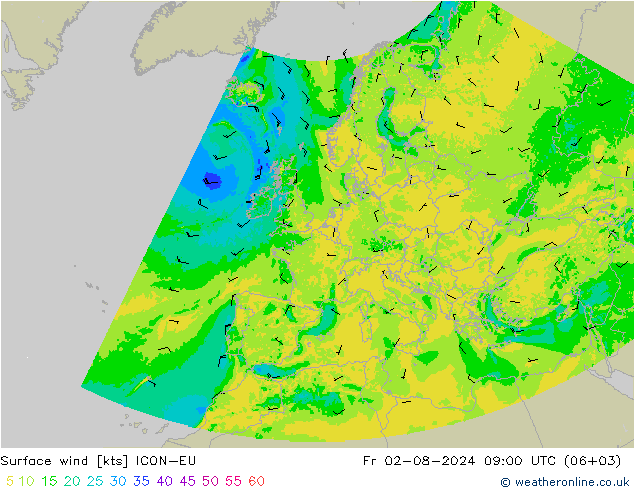 风 10 米 ICON-EU 星期五 02.08.2024 09 UTC