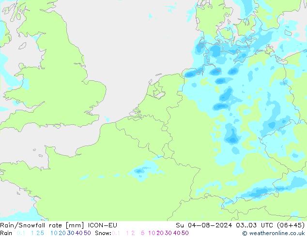 Rain/Snowfall rate ICON-EU 星期日 04.08.2024 03 UTC