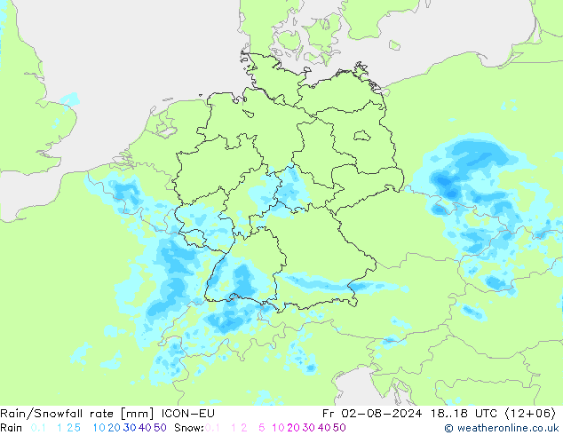 Regen/Sneeuwval ICON-EU vr 02.08.2024 18 UTC