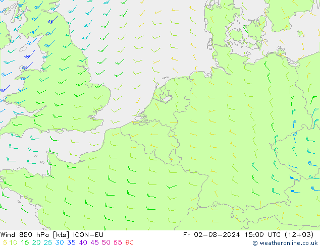风 850 hPa ICON-EU 星期五 02.08.2024 15 UTC