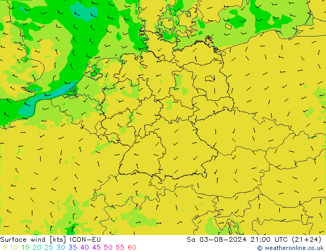 风 10 米 ICON-EU 星期六 03.08.2024 21 UTC