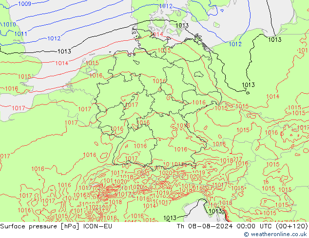地面气压 ICON-EU 星期四 08.08.2024 00 UTC