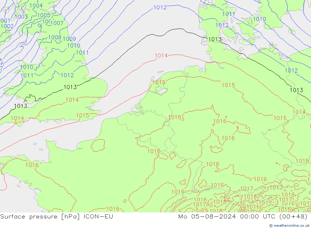 地面气压 ICON-EU 星期一 05.08.2024 00 UTC