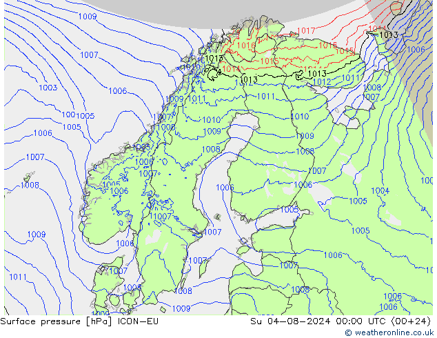 地面气压 ICON-EU 星期日 04.08.2024 00 UTC