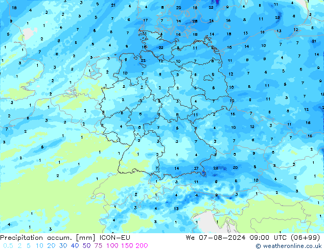 Totale neerslag ICON-EU wo 07.08.2024 09 UTC