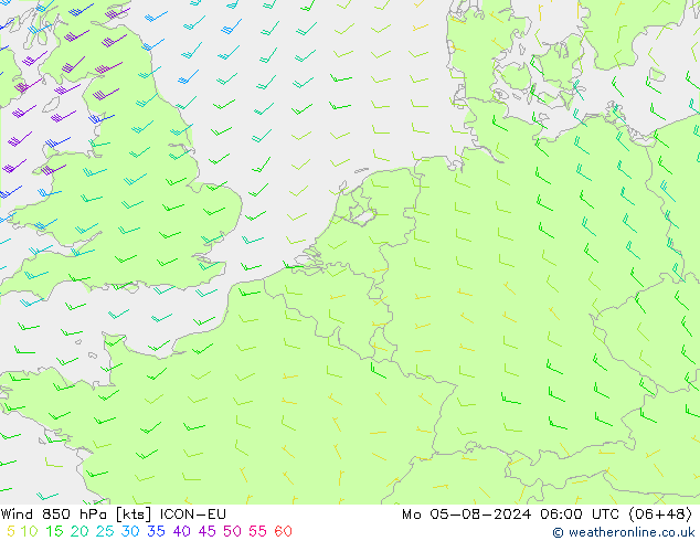 Wind 850 hPa ICON-EU ma 05.08.2024 06 UTC