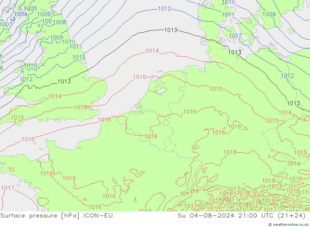 地面气压 ICON-EU 星期日 04.08.2024 21 UTC