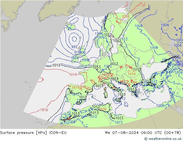 Luchtdruk (Grond) ICON-EU wo 07.08.2024 06 UTC