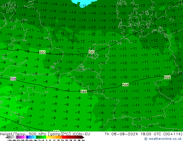 Hoogte/Temp. 500 hPa ICON-EU do 08.08.2024 18 UTC