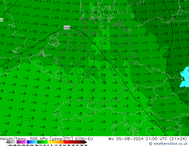 Hoogte/Temp. 500 hPa ICON-EU ma 05.08.2024 21 UTC