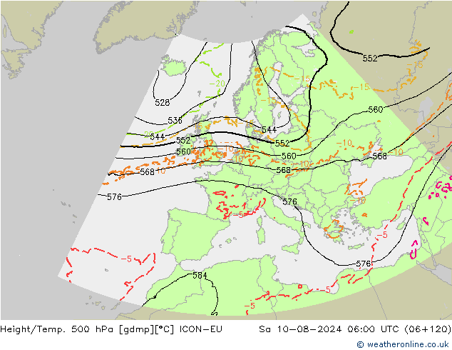 Hoogte/Temp. 500 hPa ICON-EU za 10.08.2024 06 UTC