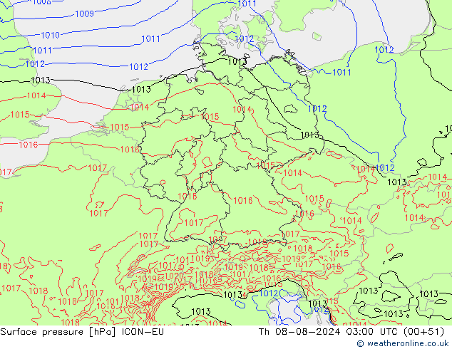 地面气压 ICON-EU 星期四 08.08.2024 03 UTC