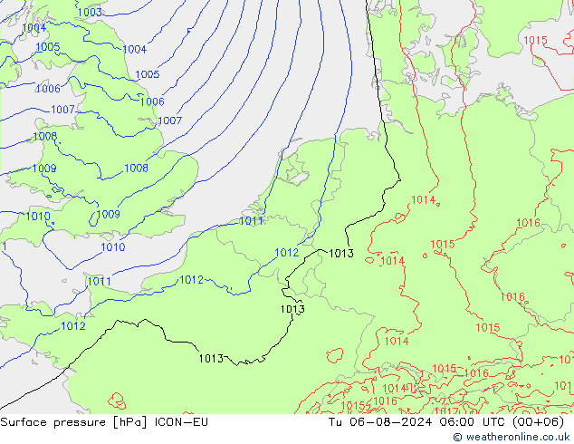 Luchtdruk (Grond) ICON-EU di 06.08.2024 06 UTC