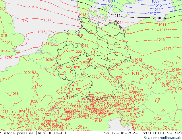 Luchtdruk (Grond) ICON-EU za 10.08.2024 18 UTC