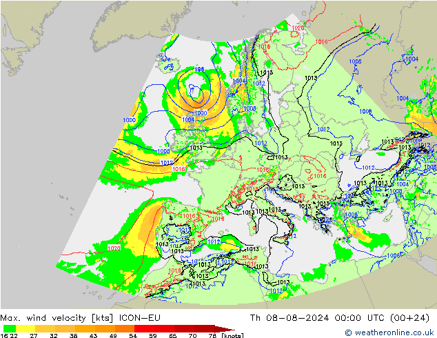 Max. wind snelheid ICON-EU do 08.08.2024 00 UTC