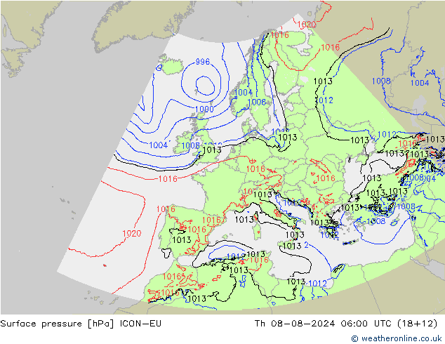 地面气压 ICON-EU 星期四 08.08.2024 06 UTC