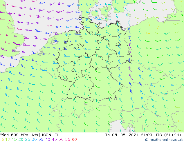 Wind 500 hPa ICON-EU do 08.08.2024 21 UTC