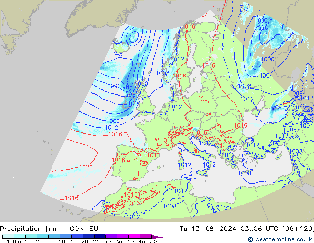 降水 ICON-EU 星期二 13.08.2024 06 UTC