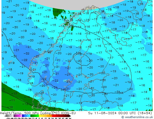 Height/Temp. 500 hPa ICON-EU 星期日 11.08.2024 00 UTC