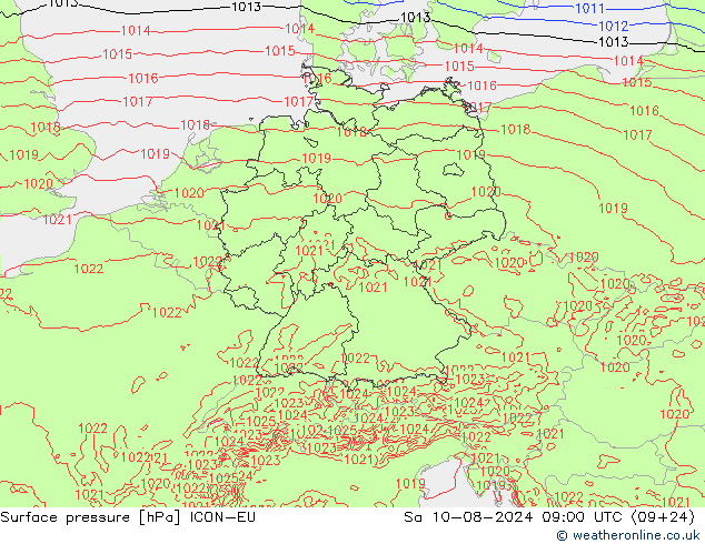 Luchtdruk (Grond) ICON-EU za 10.08.2024 09 UTC