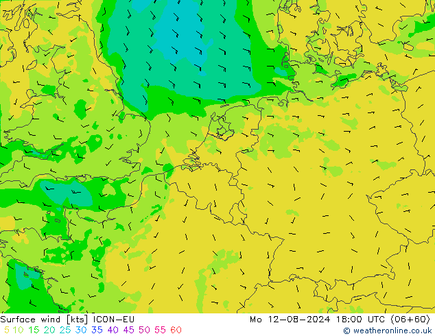 风 10 米 ICON-EU 星期一 12.08.2024 18 UTC