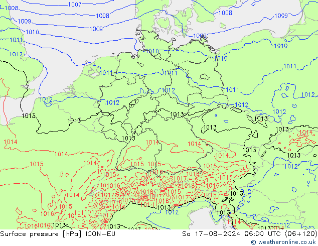 地面气压 ICON-EU 星期六 17.08.2024 06 UTC