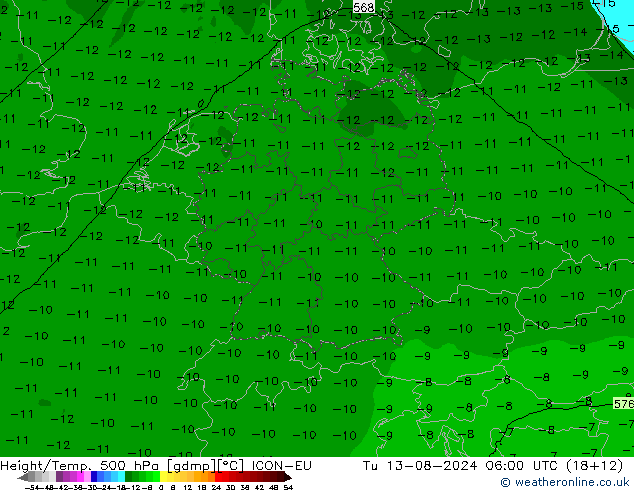 Height/Temp. 500 hPa ICON-EU 星期二 13.08.2024 06 UTC