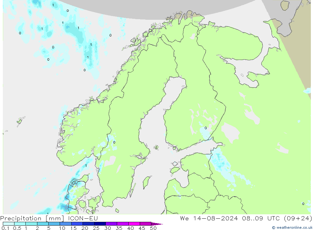 降水 ICON-EU 星期三 14.08.2024 09 UTC