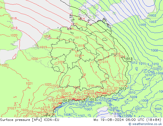 Luchtdruk (Grond) ICON-EU ma 19.08.2024 06 UTC