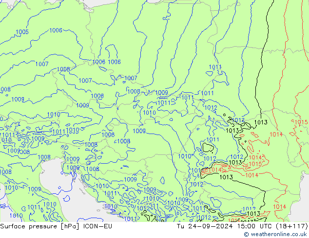 Luchtdruk (Grond) ICON-EU di 24.09.2024 15 UTC