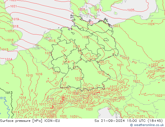 Surface pressure ICON-EU Sa 21.09.2024 15 UTC