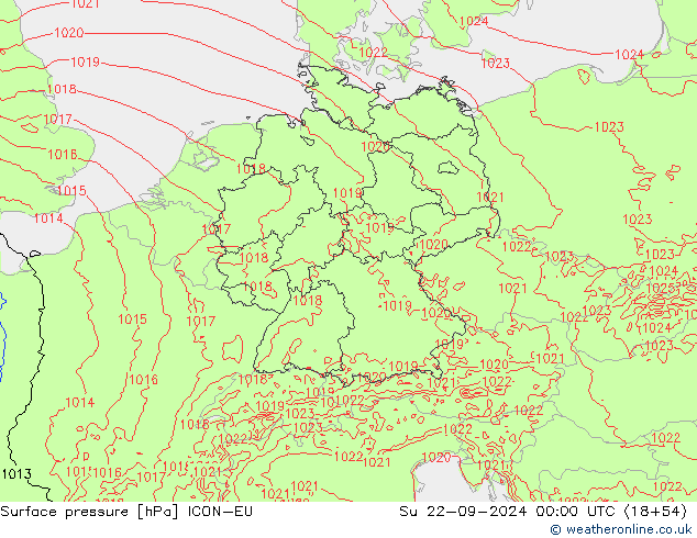 Surface pressure ICON-EU Su 22.09.2024 00 UTC