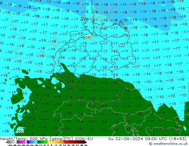 Géop./Temp. 500 hPa ICON-EU dim 22.09.2024 09 UTC