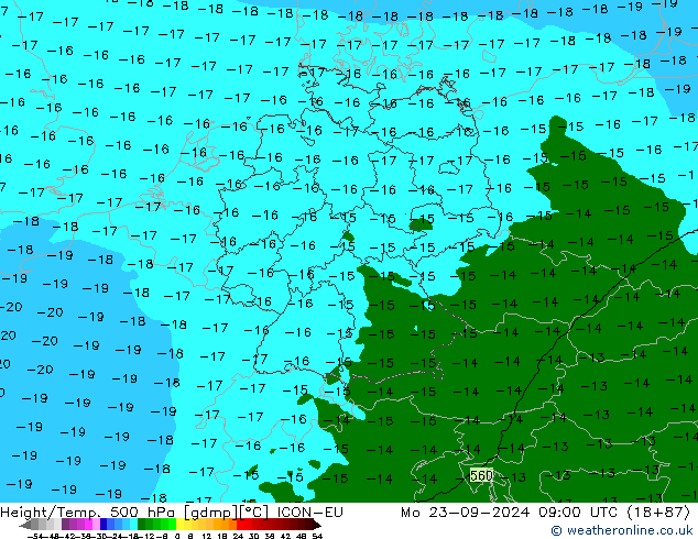 Height/Temp. 500 hPa ICON-EU Mo 23.09.2024 09 UTC