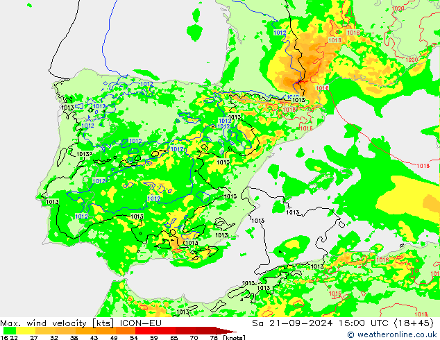 Max. wind velocity ICON-EU so. 21.09.2024 15 UTC