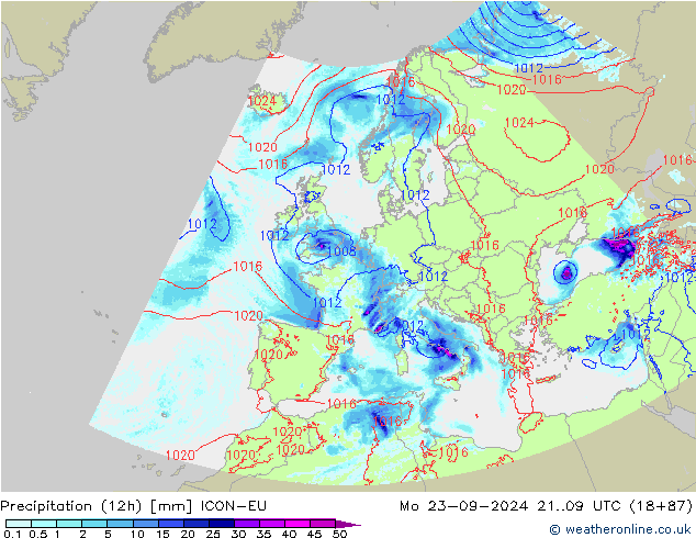 Precipitação (12h) ICON-EU Seg 23.09.2024 09 UTC