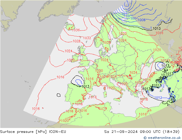 Luchtdruk (Grond) ICON-EU za 21.09.2024 09 UTC