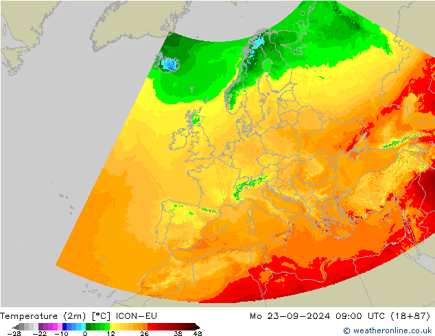 Temperatura (2m) ICON-EU Seg 23.09.2024 09 UTC