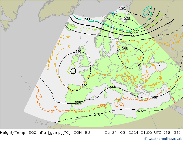 Géop./Temp. 500 hPa ICON-EU sam 21.09.2024 21 UTC