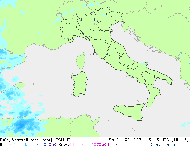 Rain/Snowfall rate ICON-EU Sa 21.09.2024 15 UTC