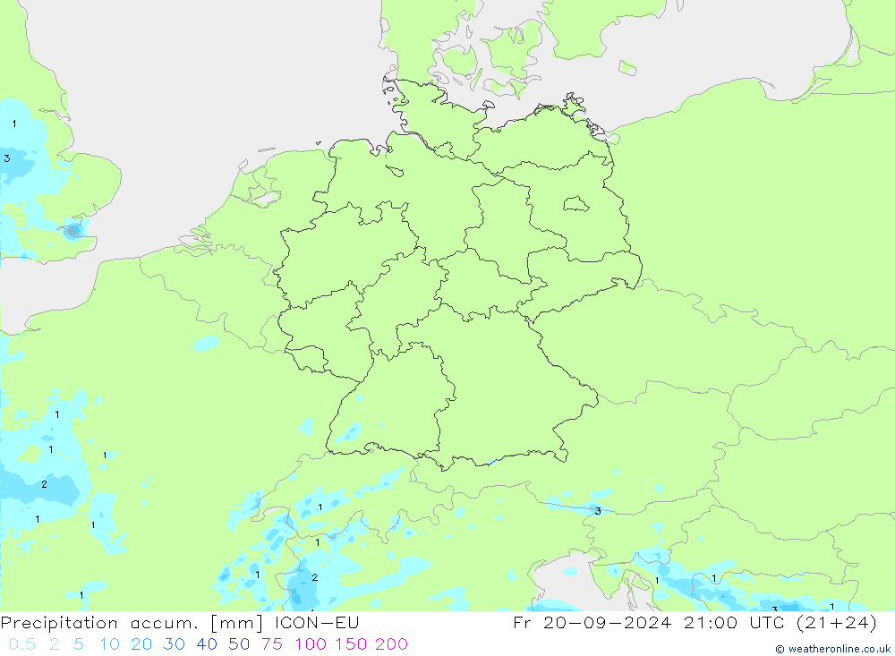 Precipitation accum. ICON-EU  20.09.2024 21 UTC