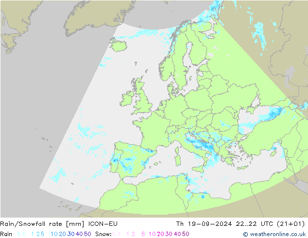 Rain/Snowfall rate ICON-EU  19.09.2024 22 UTC