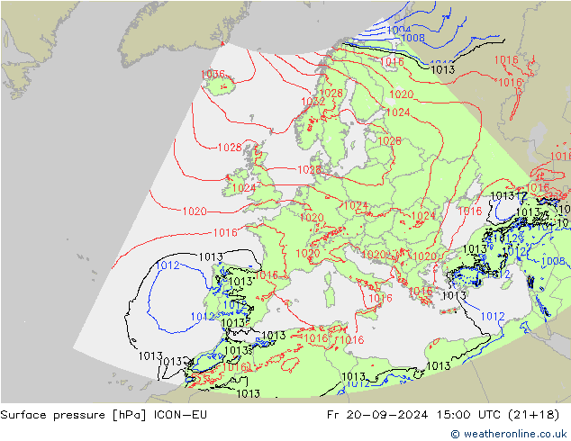 Surface pressure ICON-EU Fr 20.09.2024 15 UTC