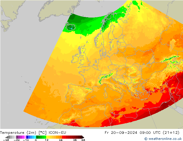 Temperatura (2m) ICON-EU ven 20.09.2024 09 UTC